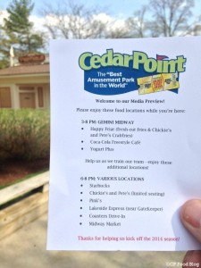 2014 Cedar Point Media Day Itinerary