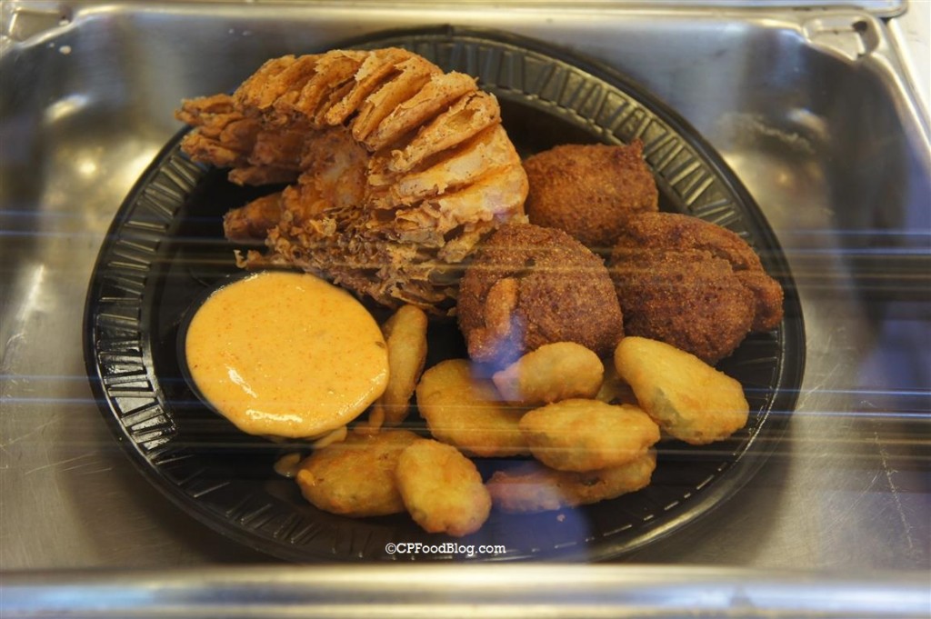 150906 Dorney Park Smokehouse Barbecue- Fried Onion, Fried Pickle Slices, and Hush Puppies