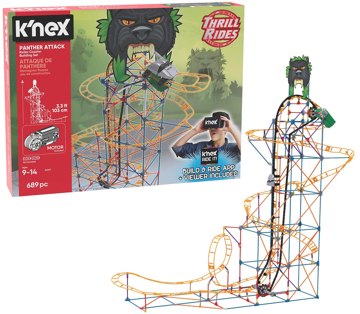 K'NEX Thrill Rides – Panther Attack Roller Coaster Building Set with Ride It! App